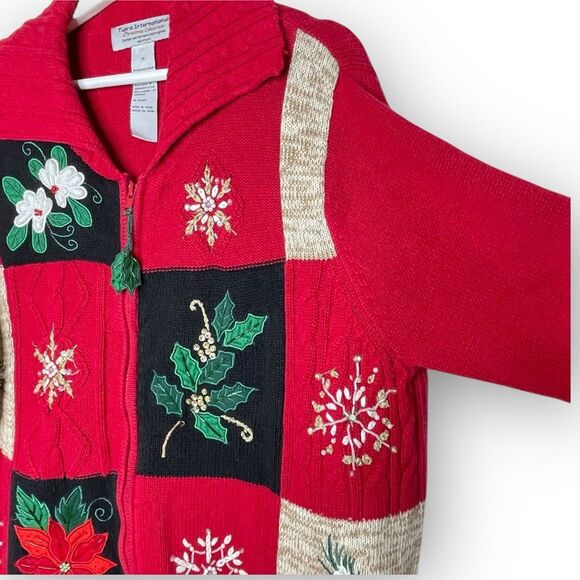 Y2K Tiara International Christmas Cardigan Beaded Grandmacore Ugly Plus Size 1X - Picture 9 of 12